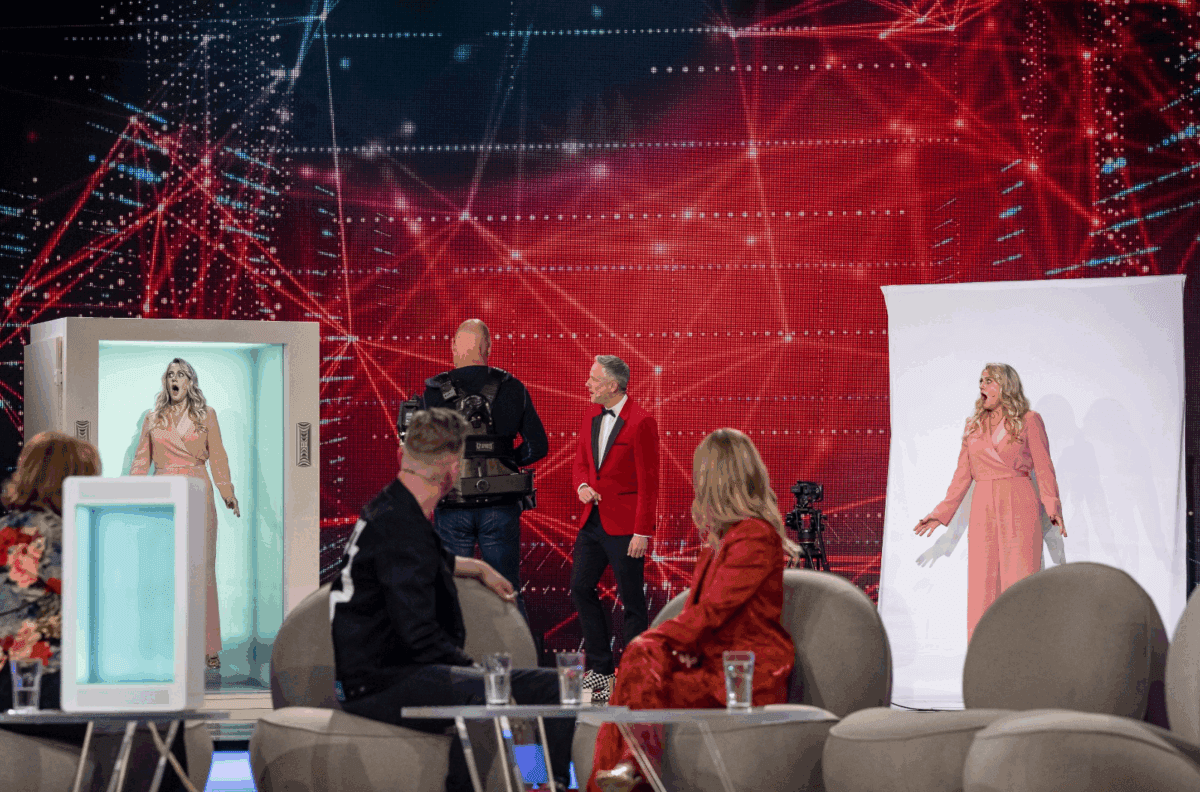 A life size 3D hologram displayed inside a Holoconnects Holobox.